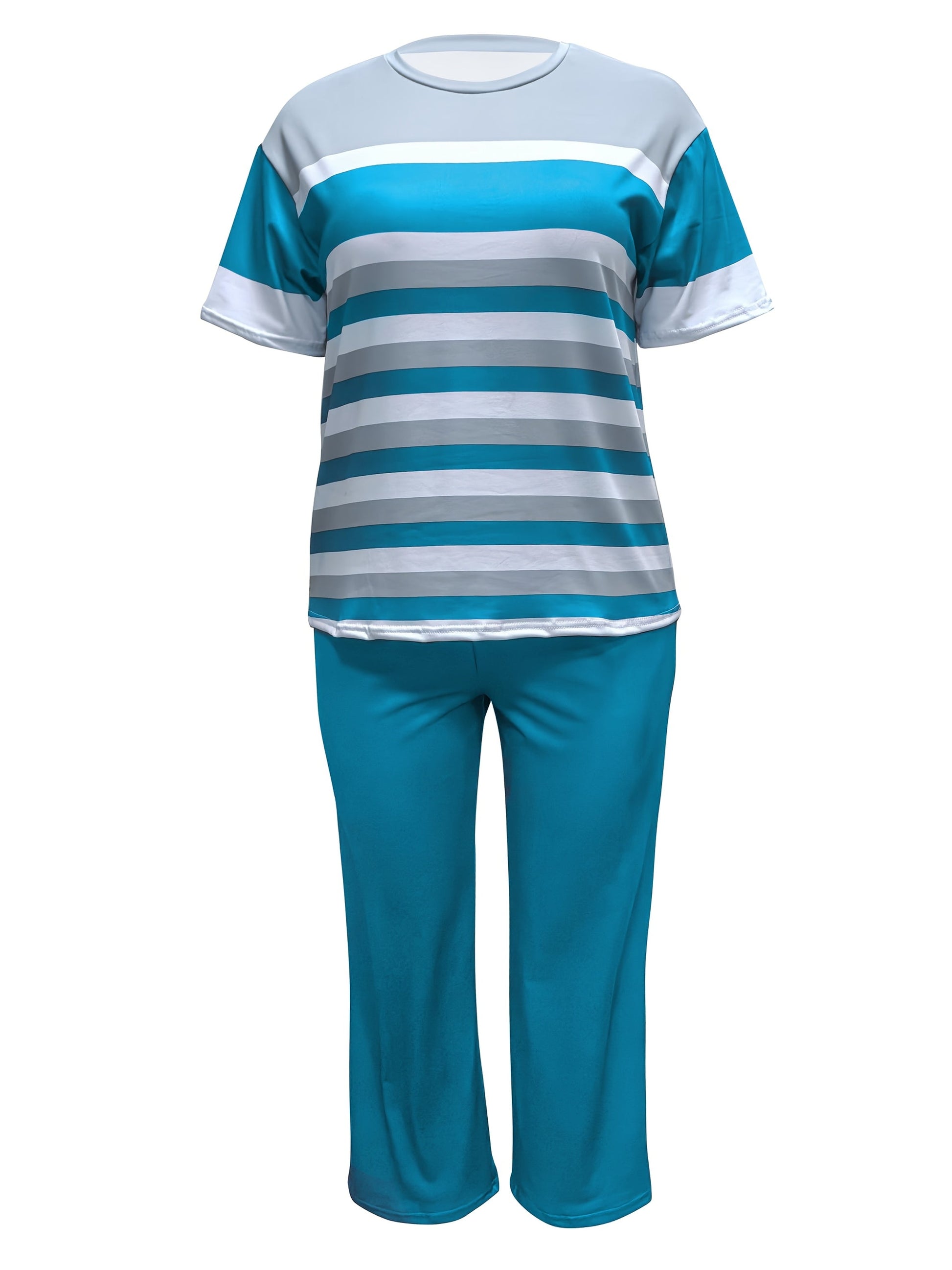 Women's Two-Piece Pants Set - Color Block – Sky Blue detail view