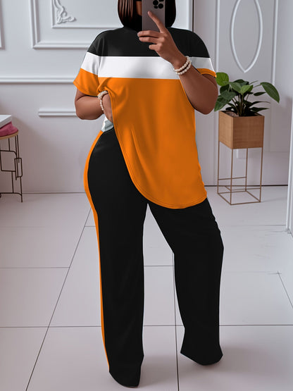 Women's Two-Piece Pants Set - Color Block – Yellow / Burgundy detail view