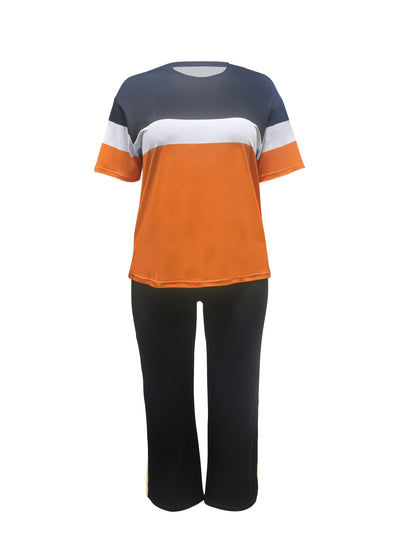 Women's Two-Piece Pants Set - Color Block – Yellow / Burgundy detail view