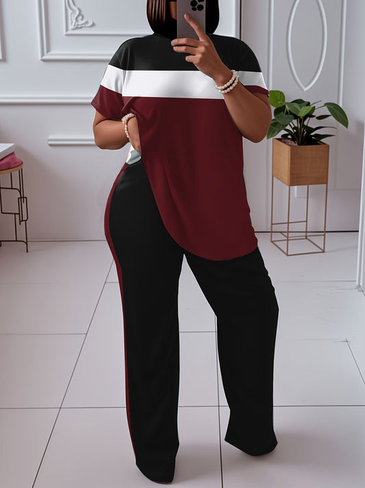 Women's Two-Piece Pants Set - Color Block – Yellow / Burgundy – Yellow option – main product image
