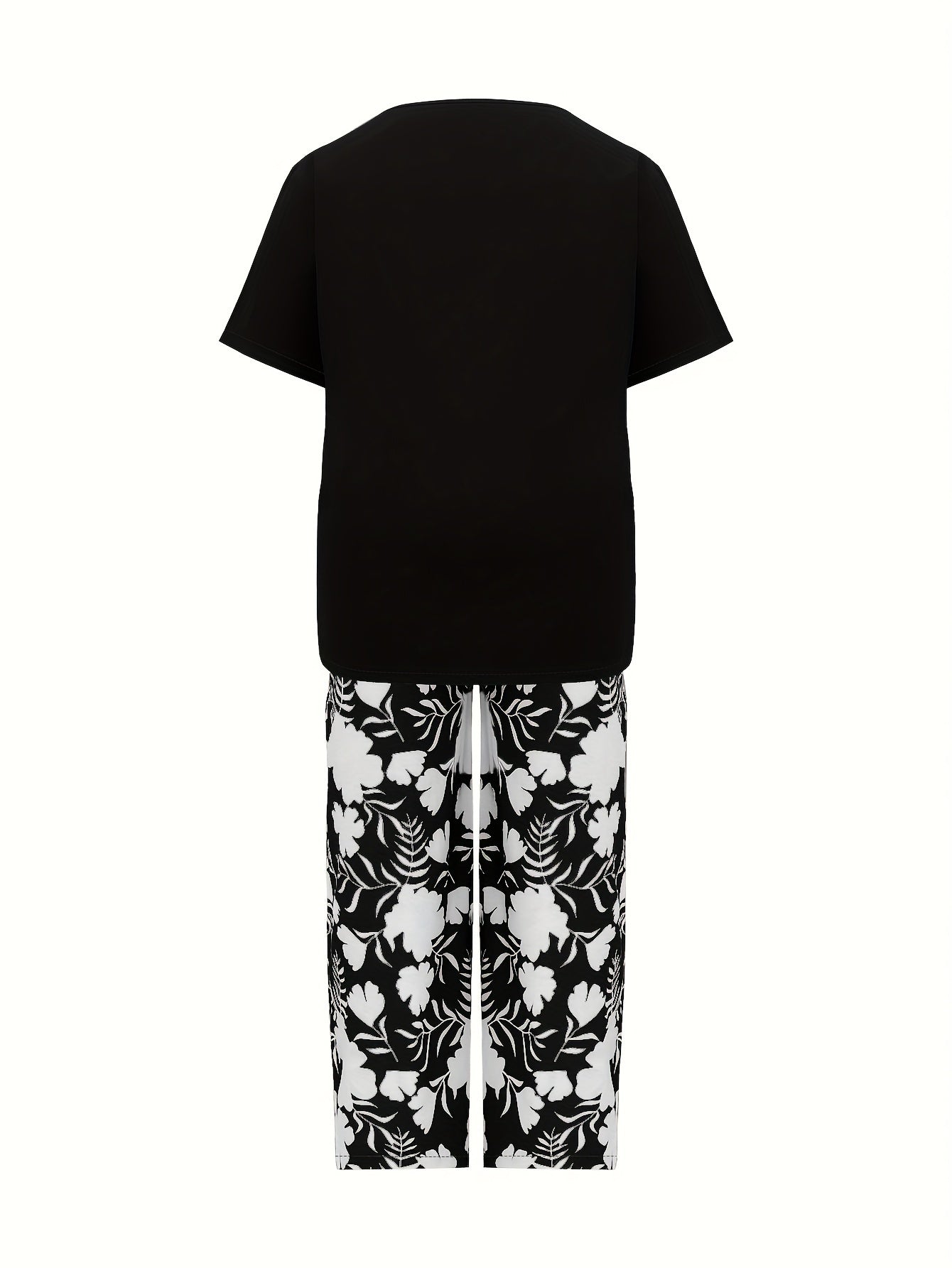 Women's Two-Piece Pants Set - Floral Print Casual Matching Outfit – Blue / Black detail view
