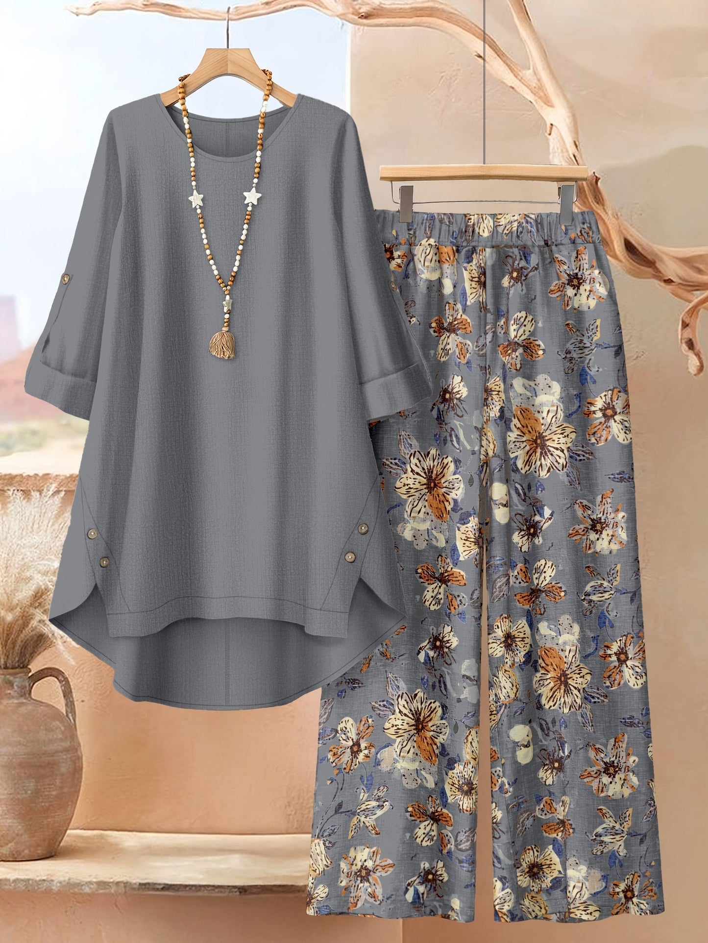 Women's Two-Piece Pants Set - Floral Print – Sizes 0XL–5XL – view 13