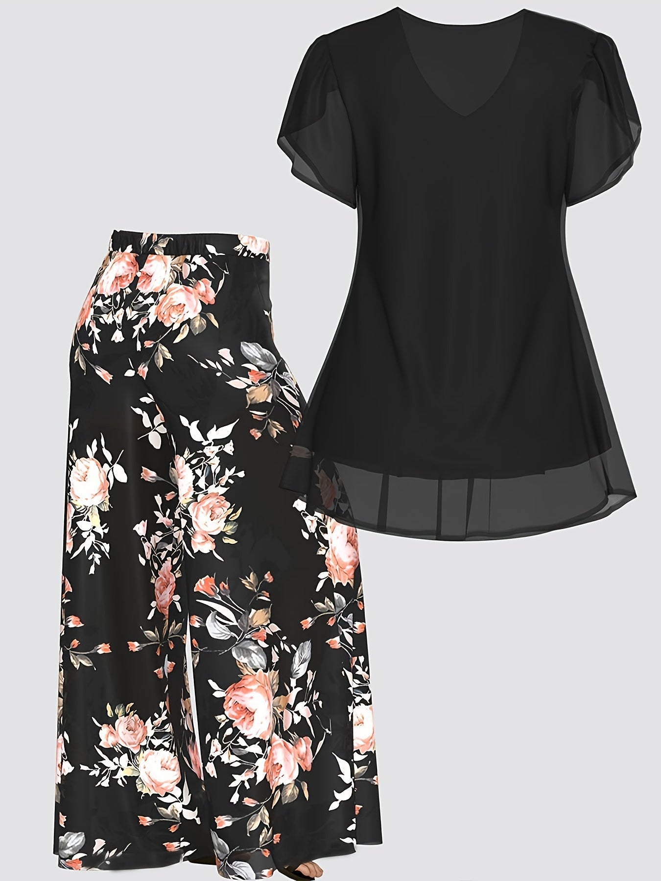 Women's Two-Piece Pants Set - Floral Print – Sizes 1XL–5XL detail view