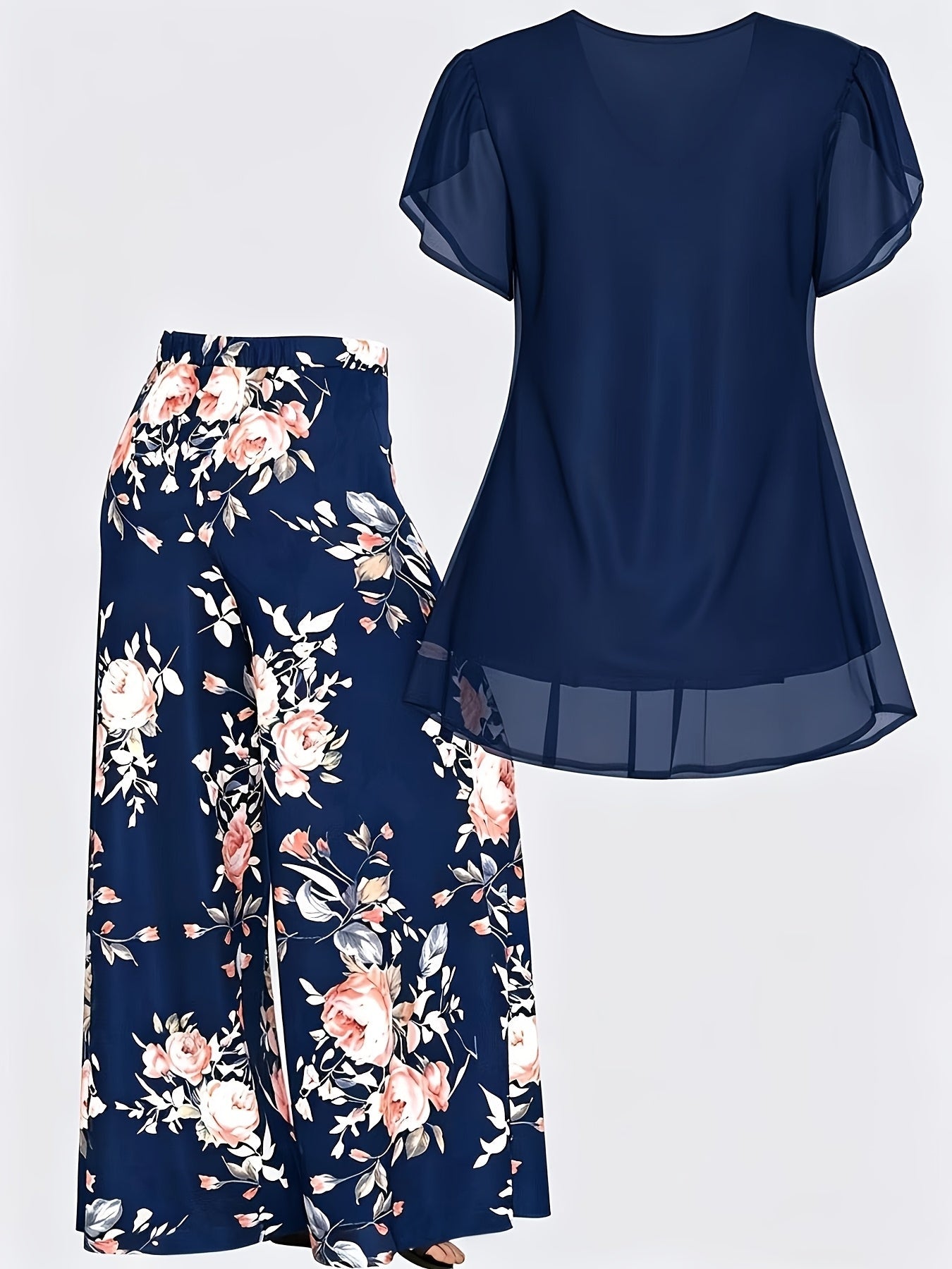 Women's Two-Piece Pants Set - Floral Print – Sizes 1XL–5XL detail view