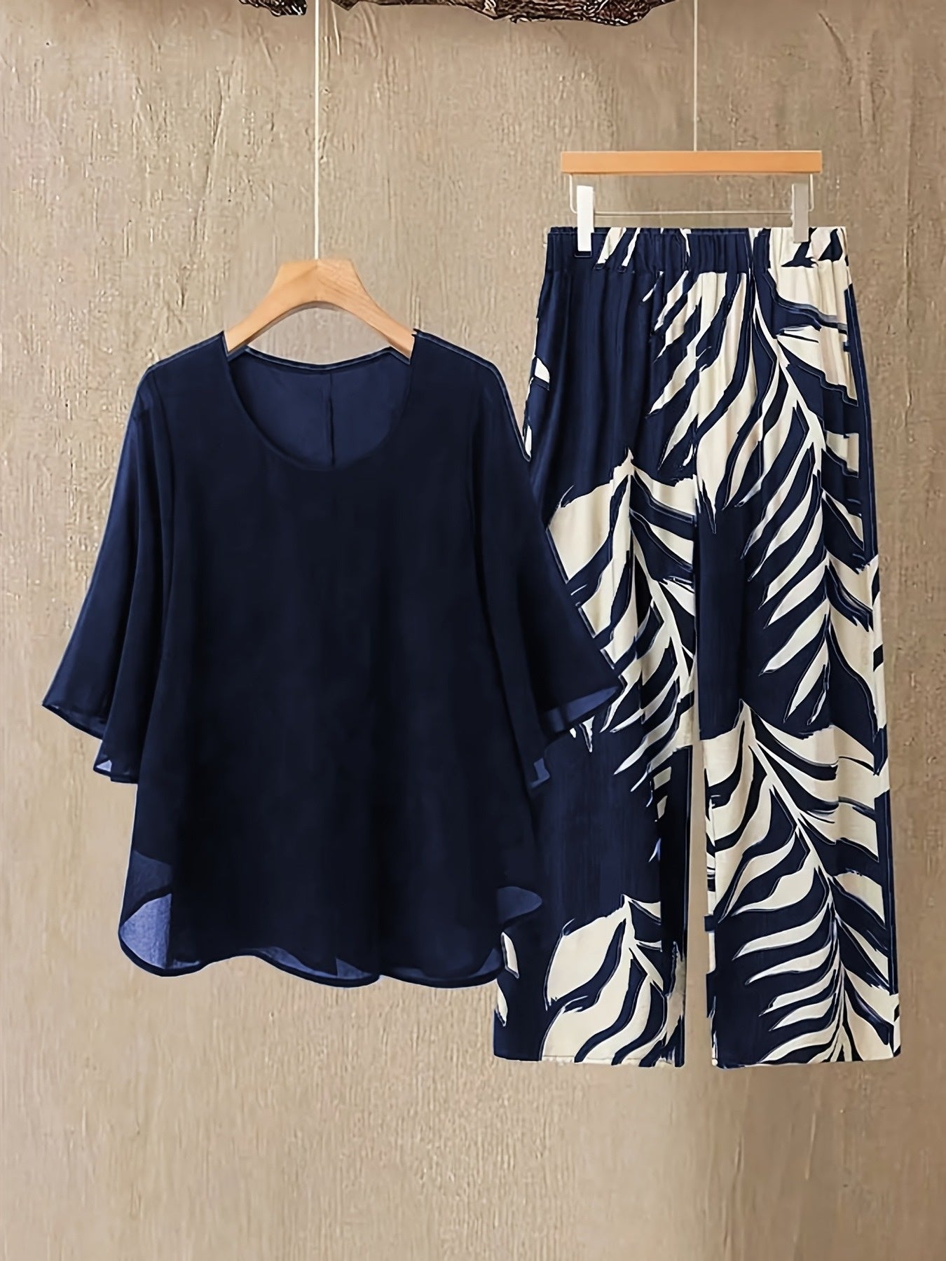 Women's Two-Piece Pants Set - Graphic Print – 5-Color Selection – Black option – view 7