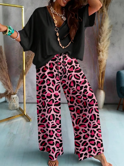 Women's Two-Piece Pants Set - Graphic Print – Black / Blue – Black option – main product image