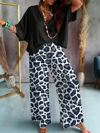 Women's Two-Piece Pants Set - Graphic Print – Black / Blue – Black option – view 2