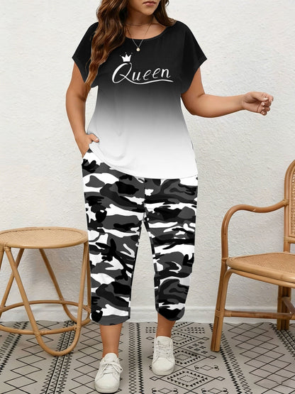 Women's Two-Piece Pants Set - Graphic Print – Black / Pink detail view