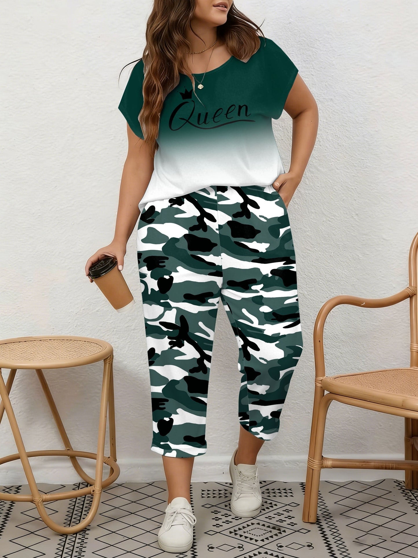 Women's Two-Piece Pants Set - Graphic Print – Black / Pink – view 12