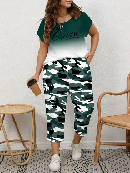 Women's Two-Piece Pants Set - Graphic Print – Black / Pink – Black option – view 2