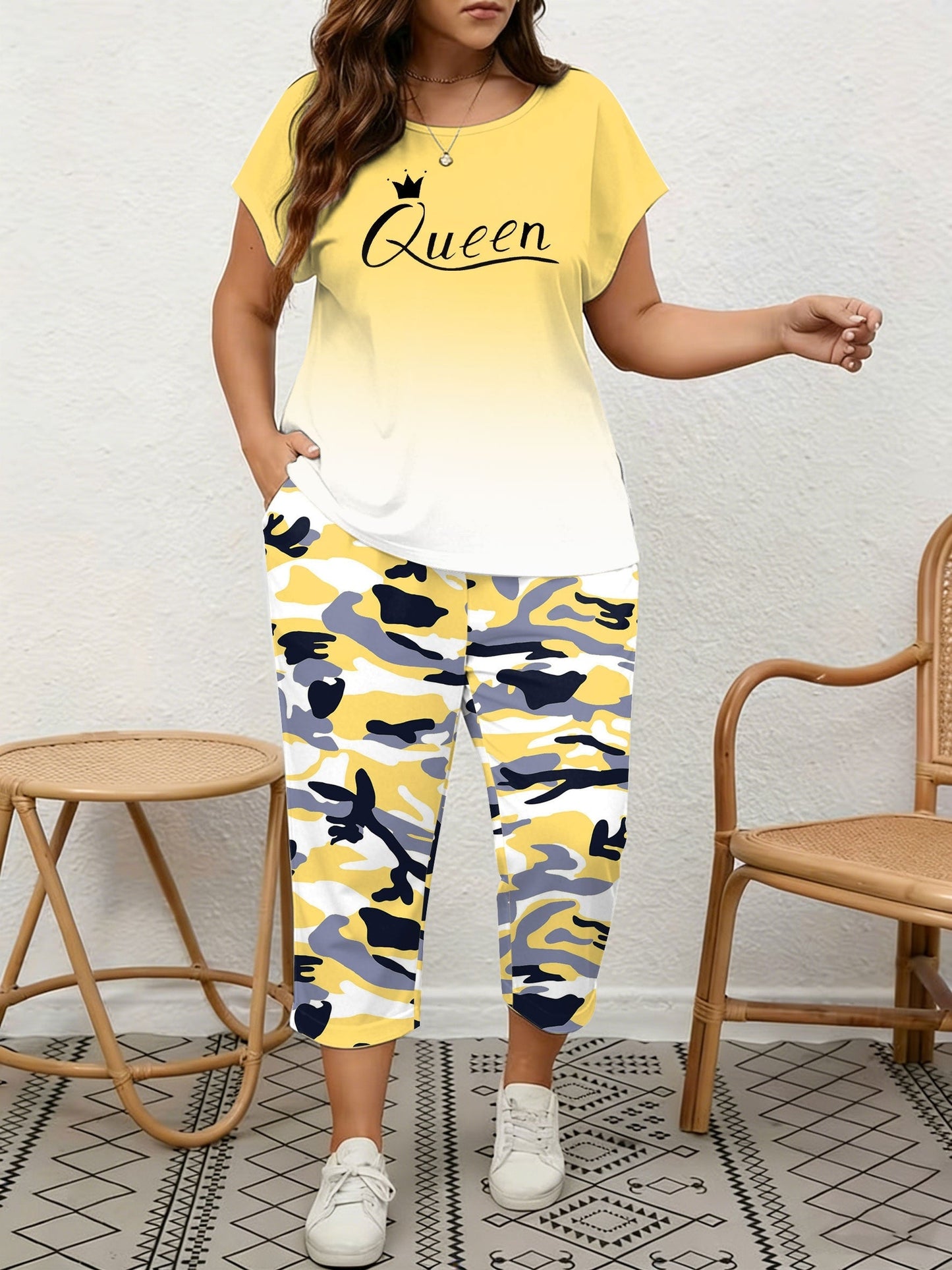 Women's Two-Piece Pants Set - Graphic Print – Black / Pink – Black option – view 4
