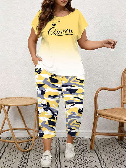 Women's Two-Piece Pants Set - Graphic Print – Black / Pink – Black option – view 4