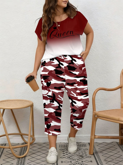 Women's Two-Piece Pants Set - Graphic Print – Black / Pink – Black option – view 6