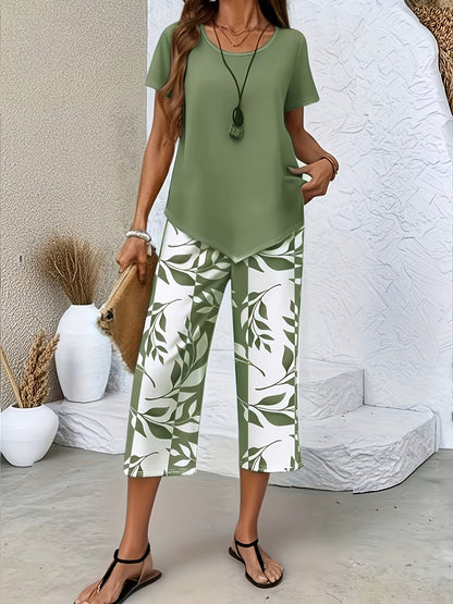 Women's Two-Piece Pants Set - Graphic Print Casual Matching Outfit – Sizes 1XL–5XL detail view
