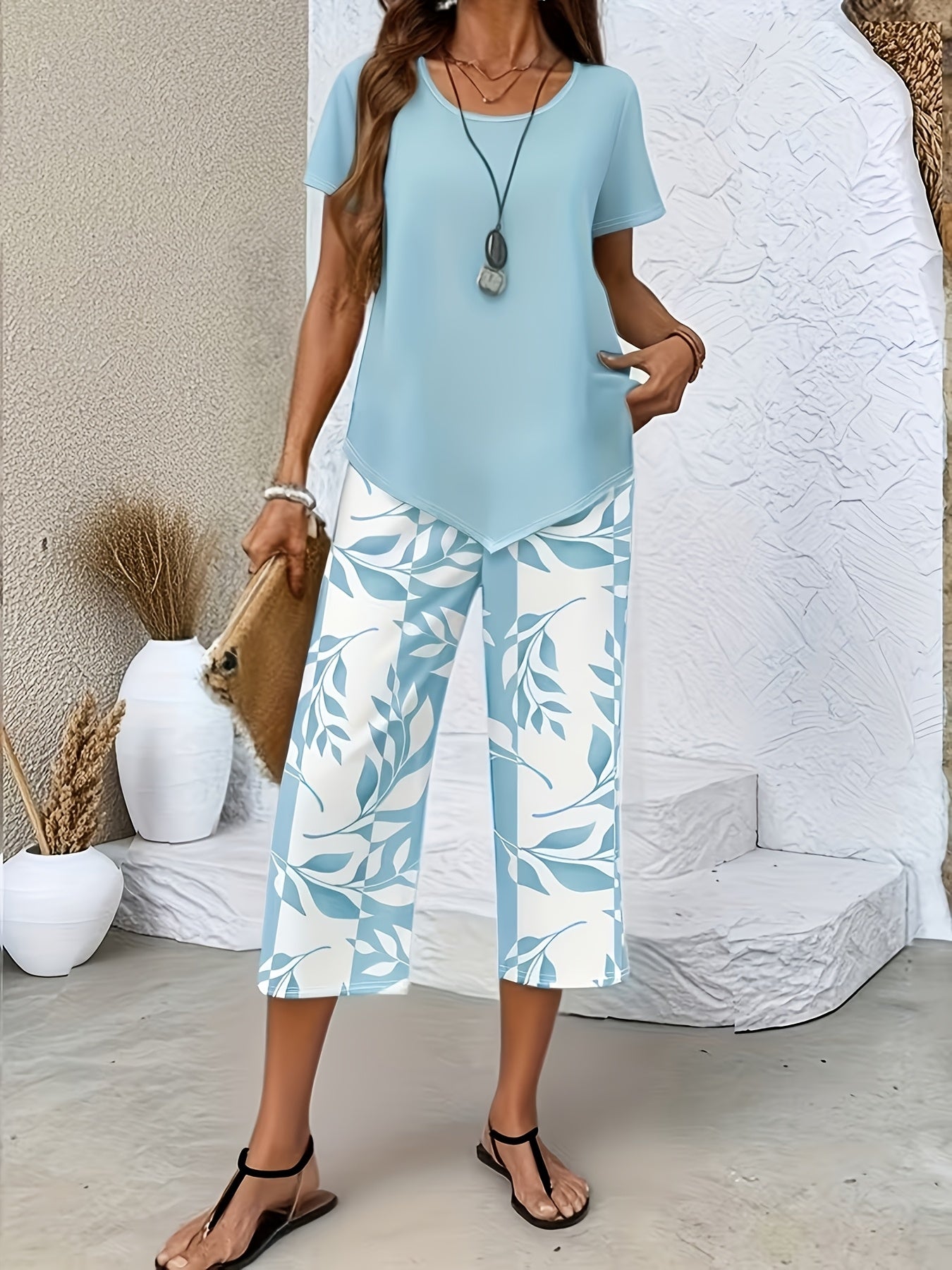 Women's Two-Piece Pants Set - Graphic Print Casual Matching Outfit – Sizes 1XL–5XL detail view