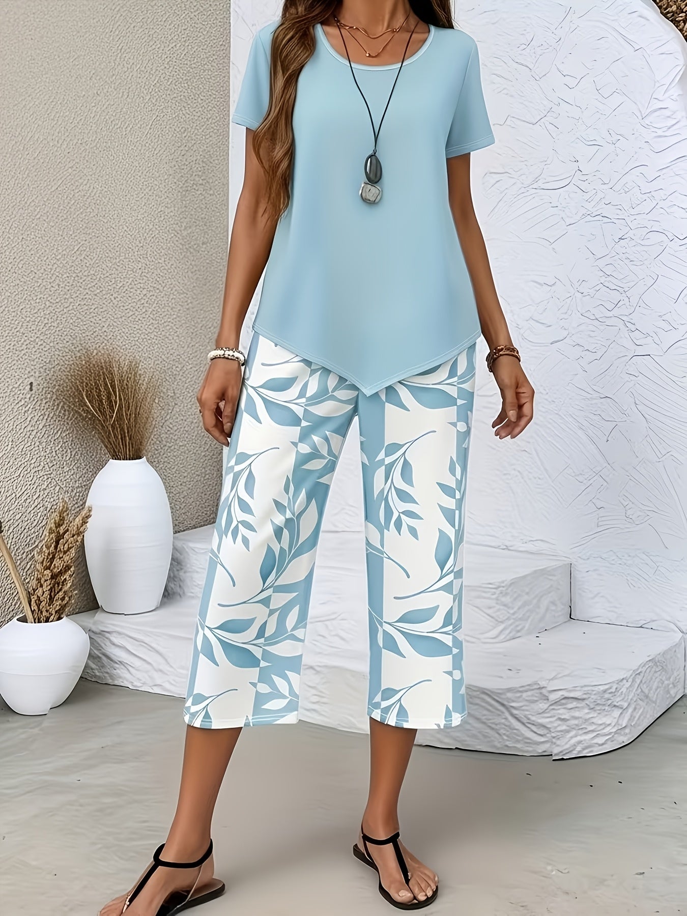 Women's Two-Piece Pants Set - Graphic Print Casual Matching Outfit – Sizes 1XL–5XL detail view