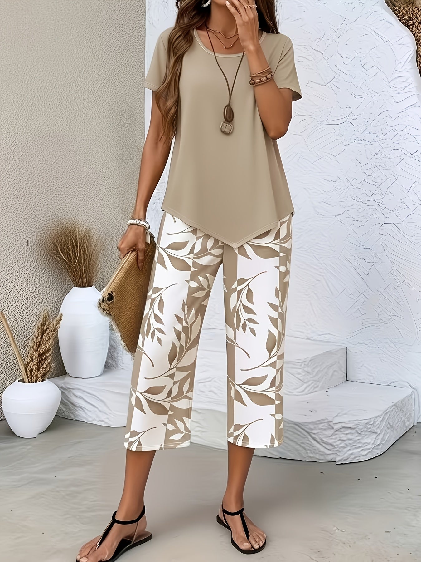 Women's Two-Piece Pants Set - Graphic Print Casual Matching Outfit – Sizes 1XL–5XL detail view