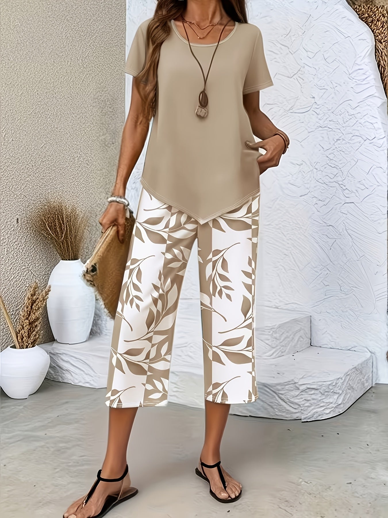 Women's Two-Piece Pants Set - Graphic Print Casual Matching Outfit – Sizes 1XL–5XL detail view
