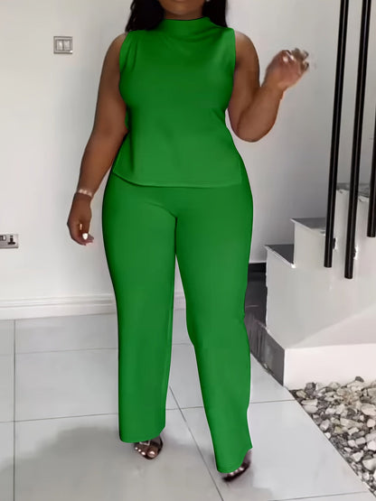 Women's Two-Piece Pants Set - Graphic Print – Green / Black detail view