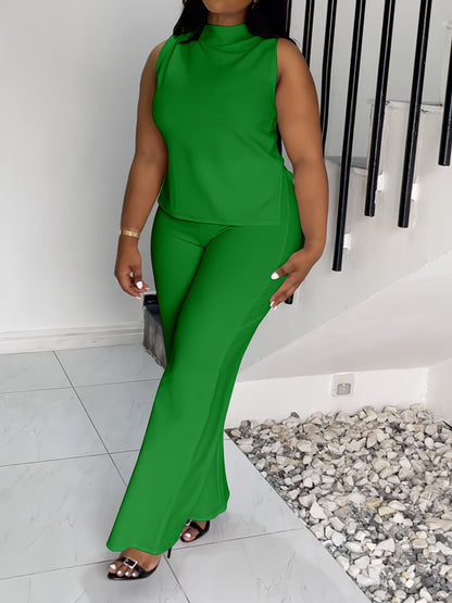 Women's Two-Piece Pants Set - Graphic Print – Green / Black detail view