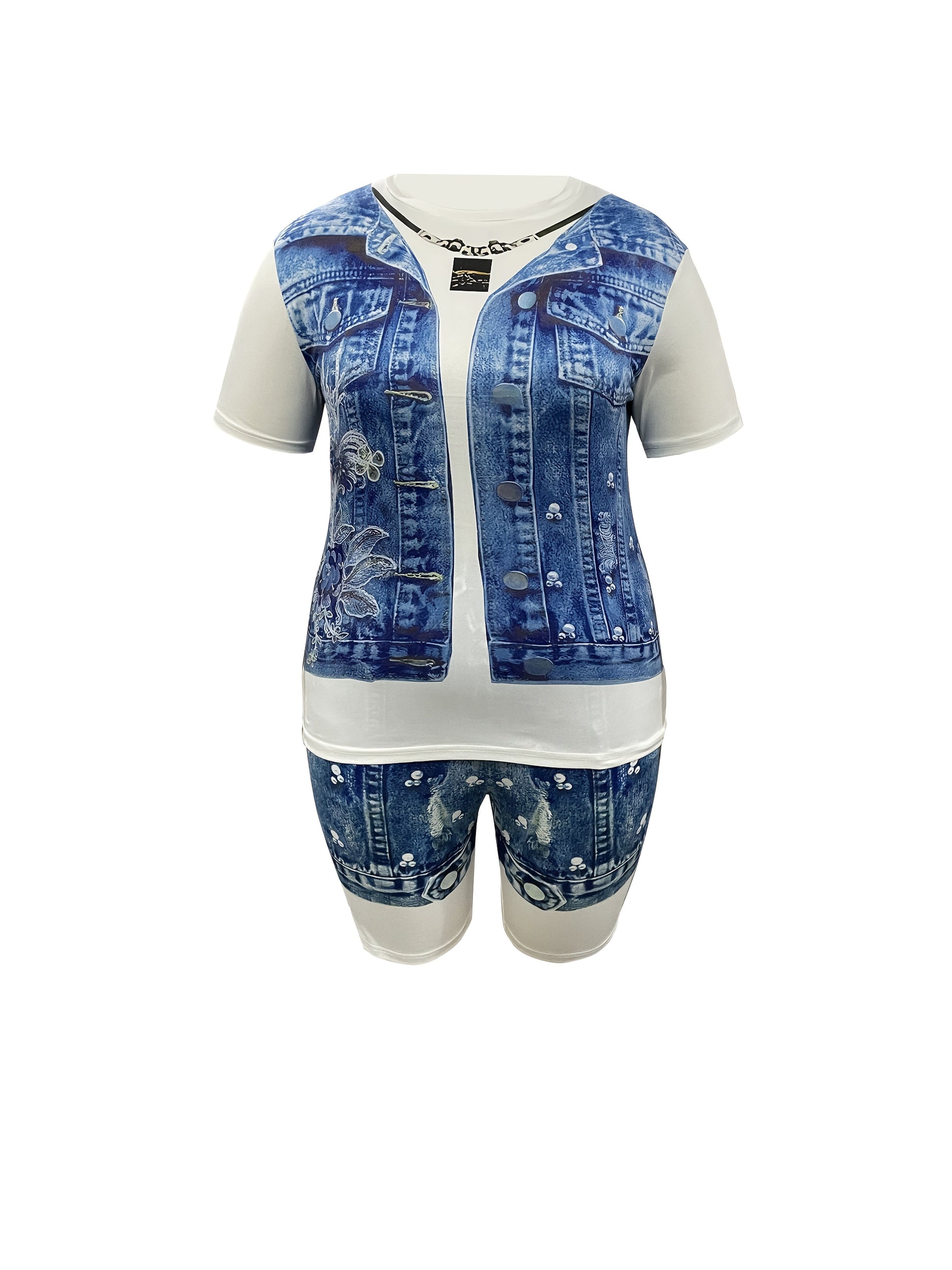 Women's Two-Piece Pants Set - Graphic Print Workwear Look 2421 detail view