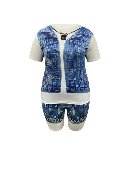 Women's Two-Piece Pants Set - Graphic Print Workwear Look 2421 detail view