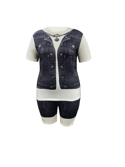 Women's Two-Piece Pants Set - Graphic Print Workwear Look 2421 detail view