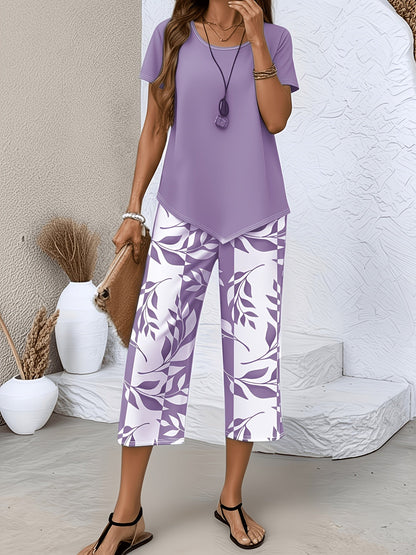 Women's Two-Piece Pants Set - Graphic Print Workwear Matching Outfit detail view