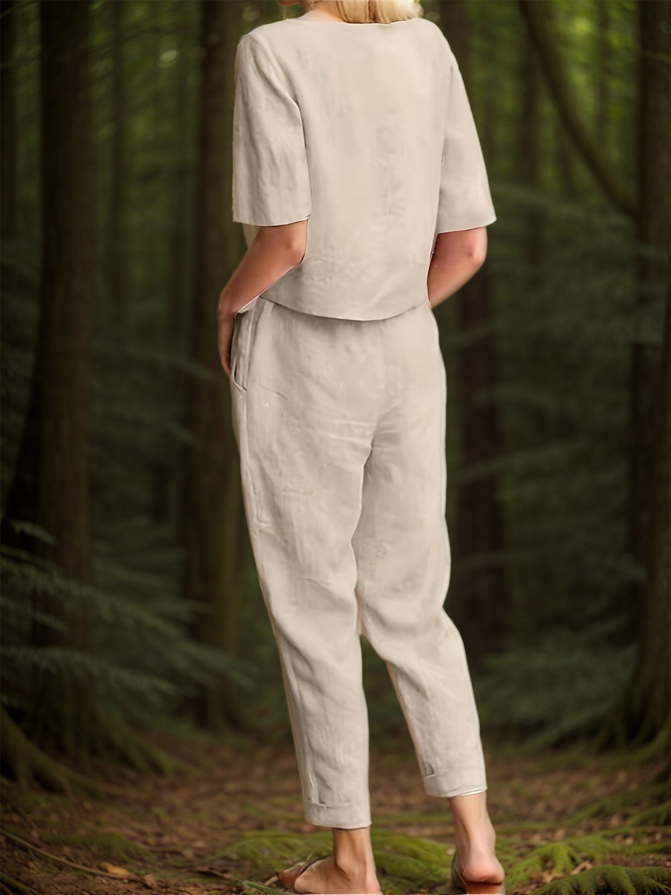 Women's Two-Piece Pants Set - Lace Detail Casual Matching Outfit detail view