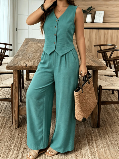 Women's Two-Piece Pants Set - Matching Vacation Matching Look – Black option – view 4