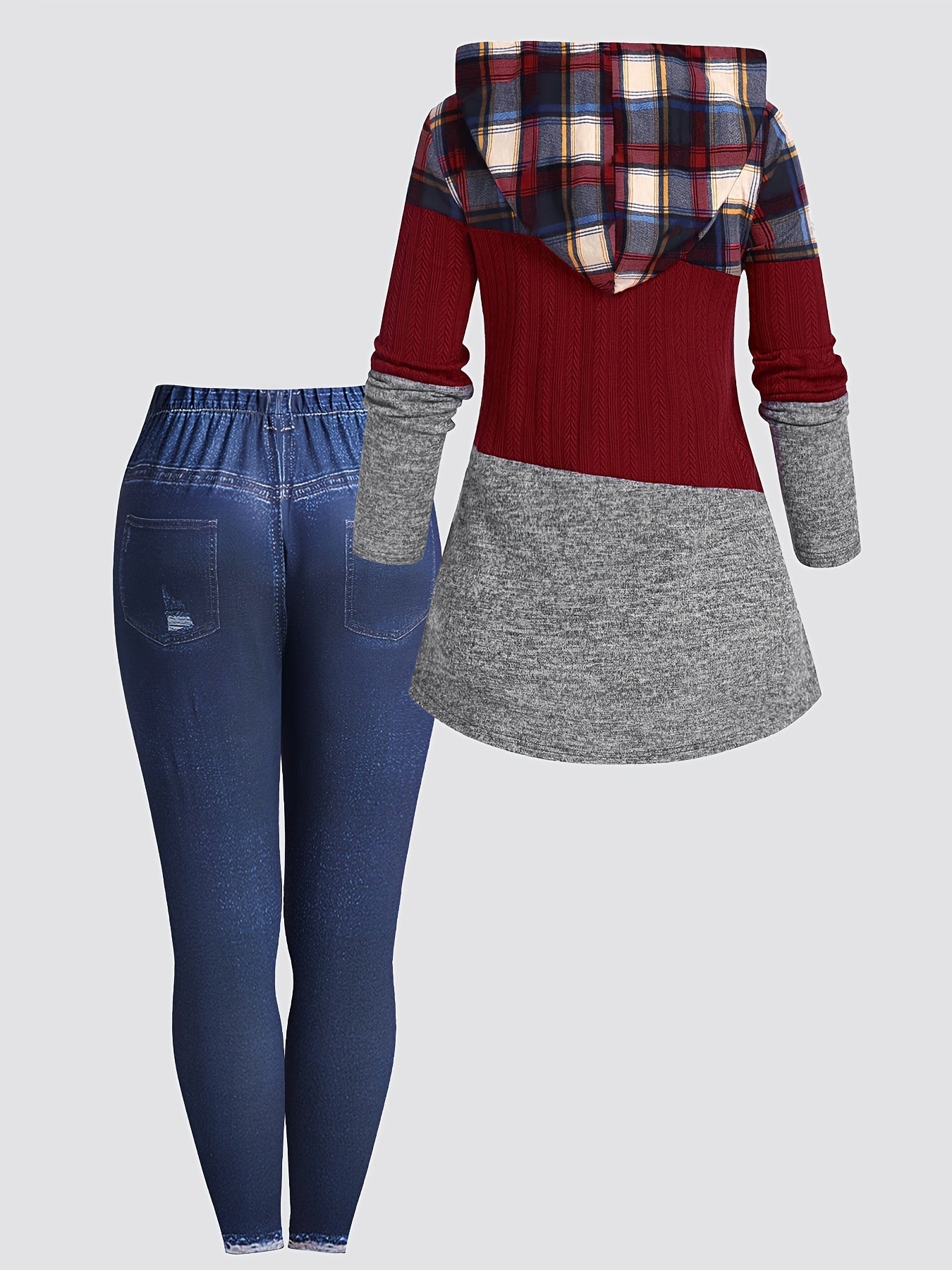 Women's Two-Piece Pants Set - Plaid Casual Matching Outfit – Sizes 0XL–5XL – view 3