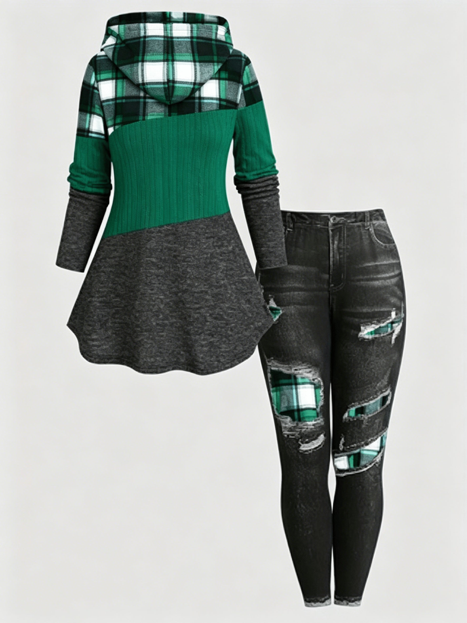 Women's Two-Piece Pants Set - Plaid Casual Matching Outfit – Sizes 0XL–5XL – view 4