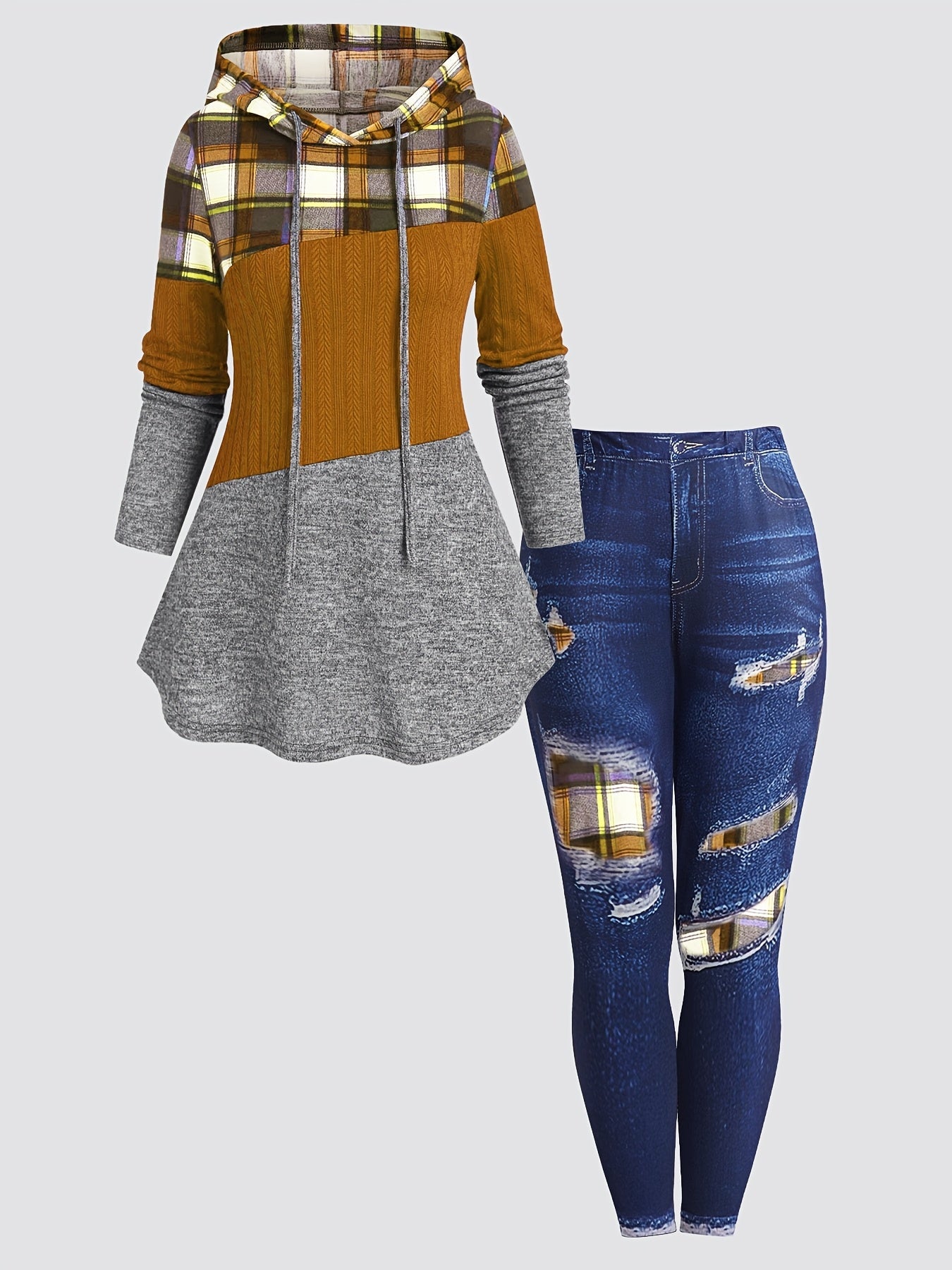 Women's Two-Piece Pants Set - Plaid Casual Matching Outfit – Sizes 0XL–5XL – view 6