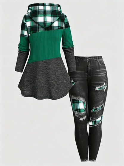 Women's Two-Piece Pants Set - Plaid Casual Matching Outfit – Sizes 0XL–5XL – view 8