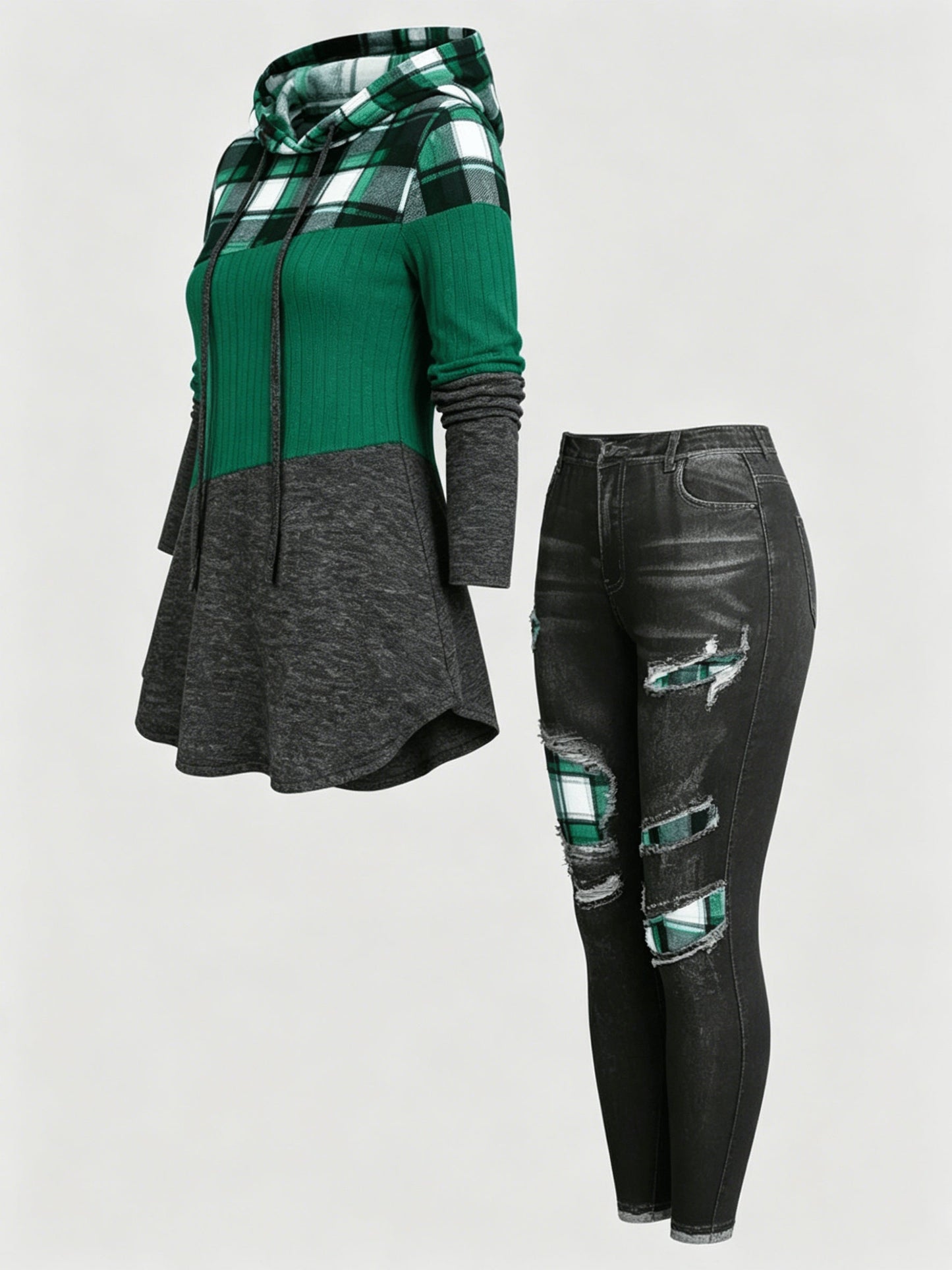 Women's Two-Piece Pants Set - Plaid Casual Matching Outfit – Sizes 0XL–5XL – view 9