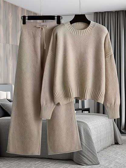 Women's Two-Piece Pants Set - Ribbed Casual Matching Look detail view