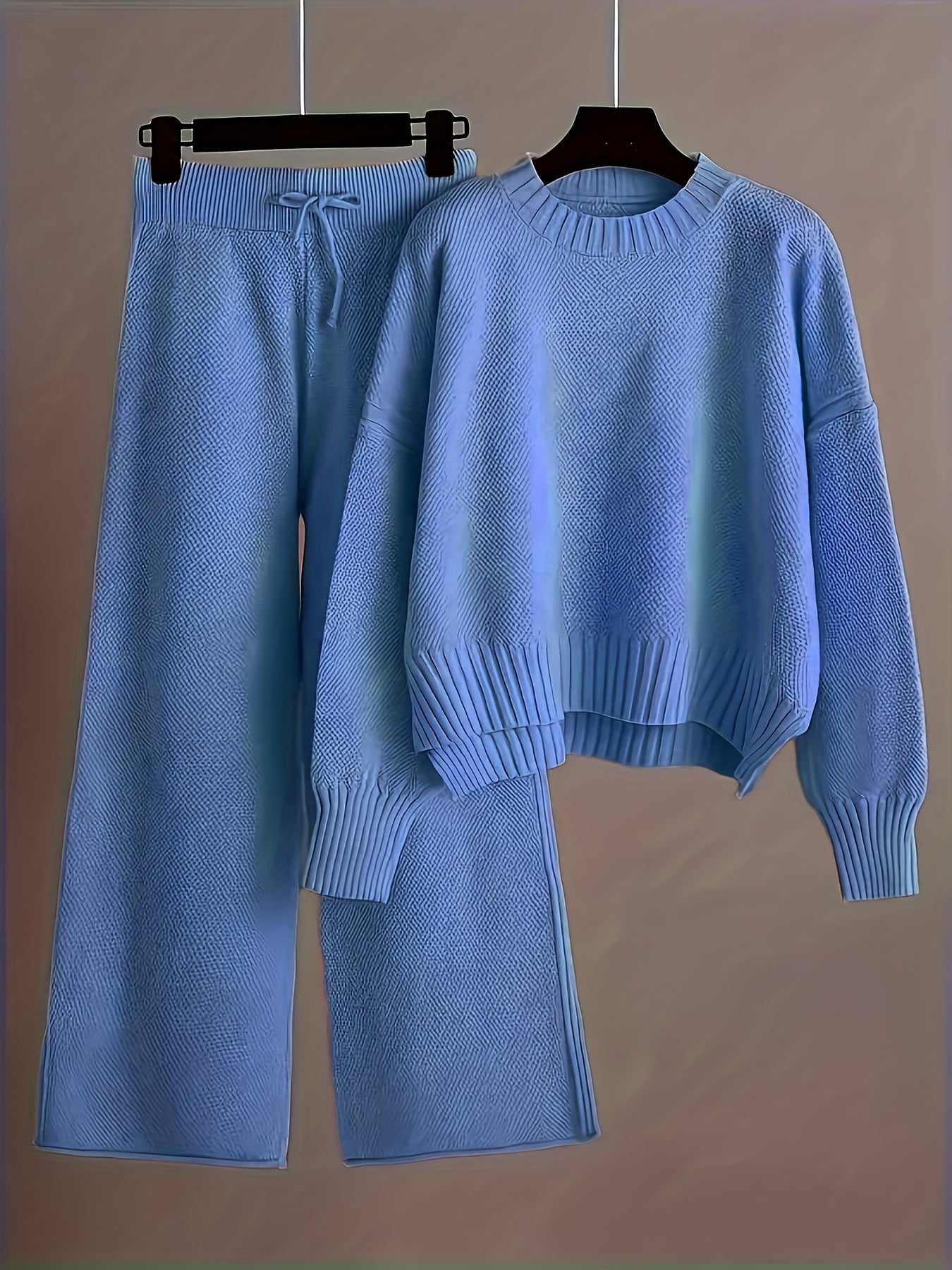Women's Two-Piece Pants Set - Ribbed Casual Matching Look detail view