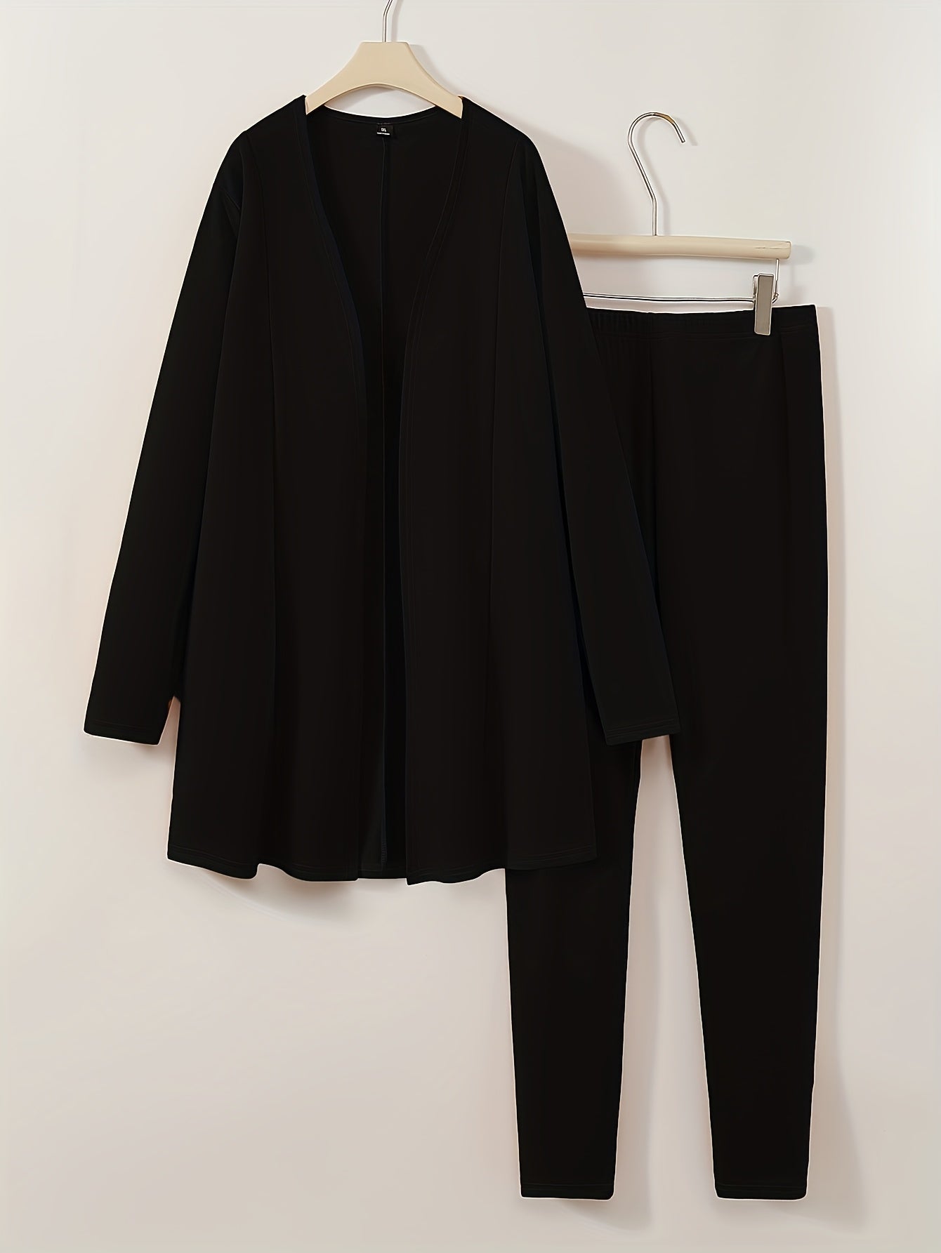 Women's Two-Piece Pants Set - Solid Color – Black / Red detail view