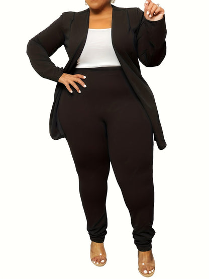 Women's Two-Piece Pants Set - Solid Color – Black / Red detail view