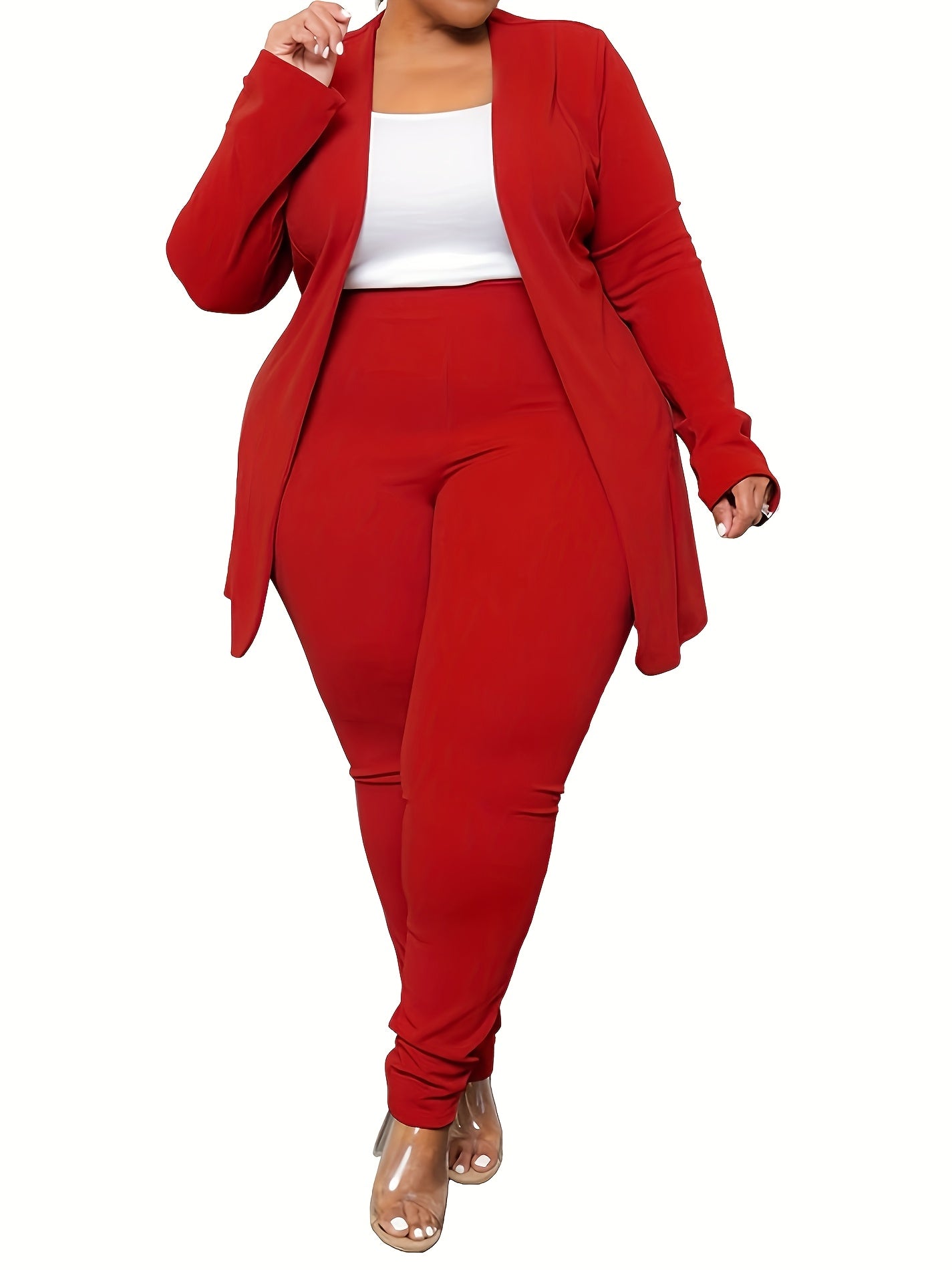 Women's Two-Piece Pants Set - Solid Color – Black / Red detail view