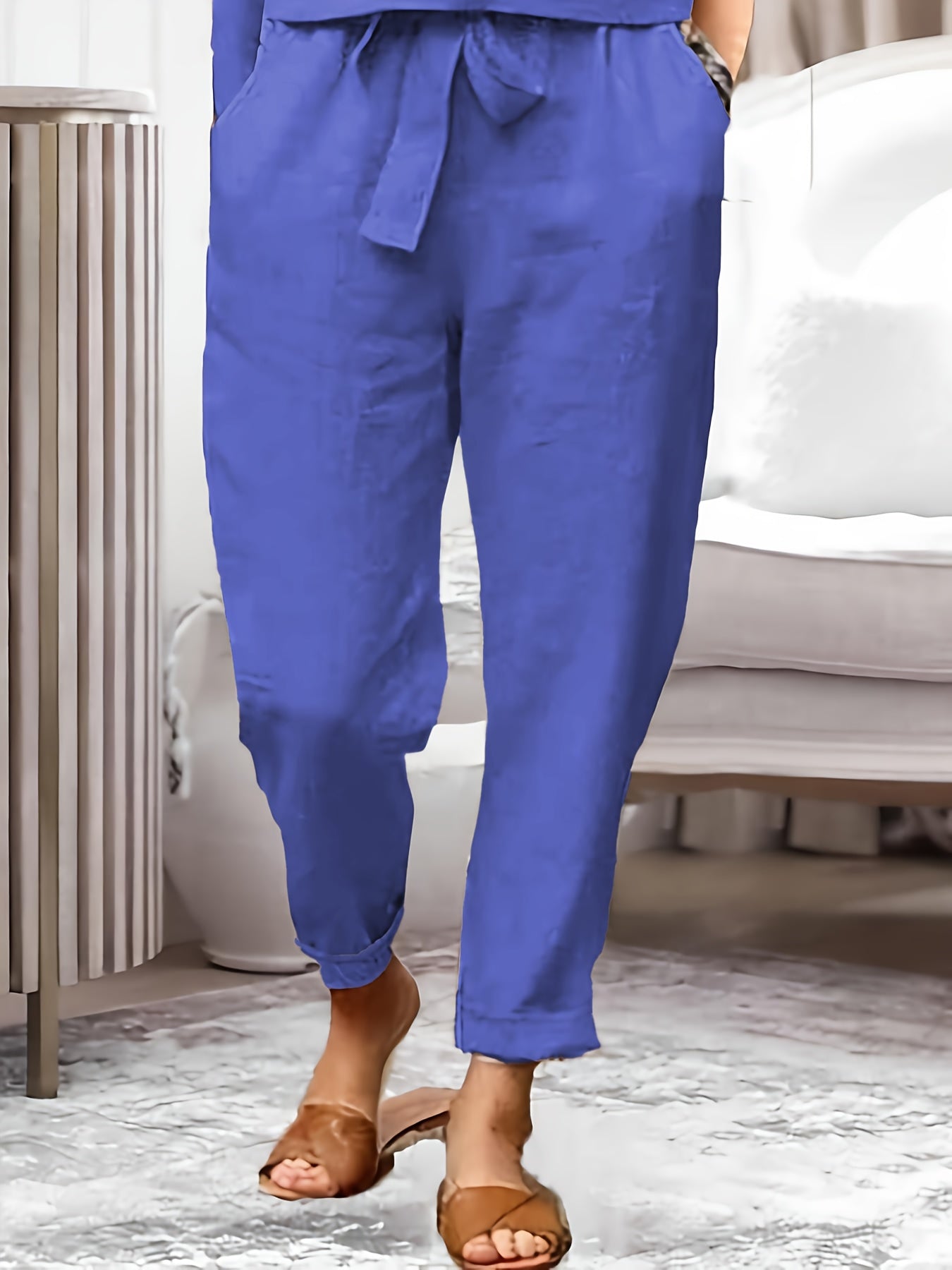 Women's Two-Piece Pants Set - Solid Color Casual Matching Outfit – Sizes S–XXL detail view