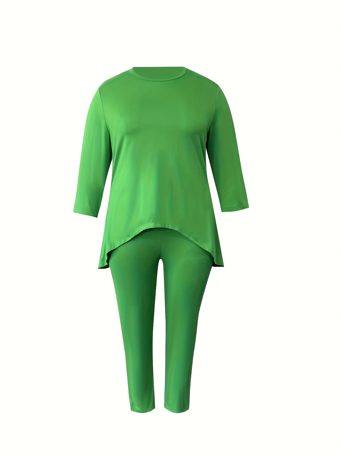 Women's Two-Piece Pants Set - Solid Color – Green detail view