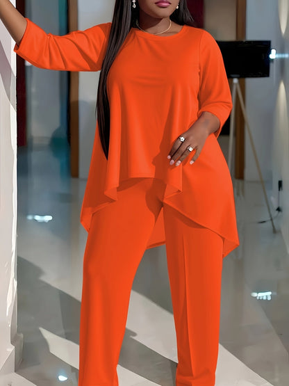 Women's Two-Piece Pants Set - Solid Color – Green – view 11