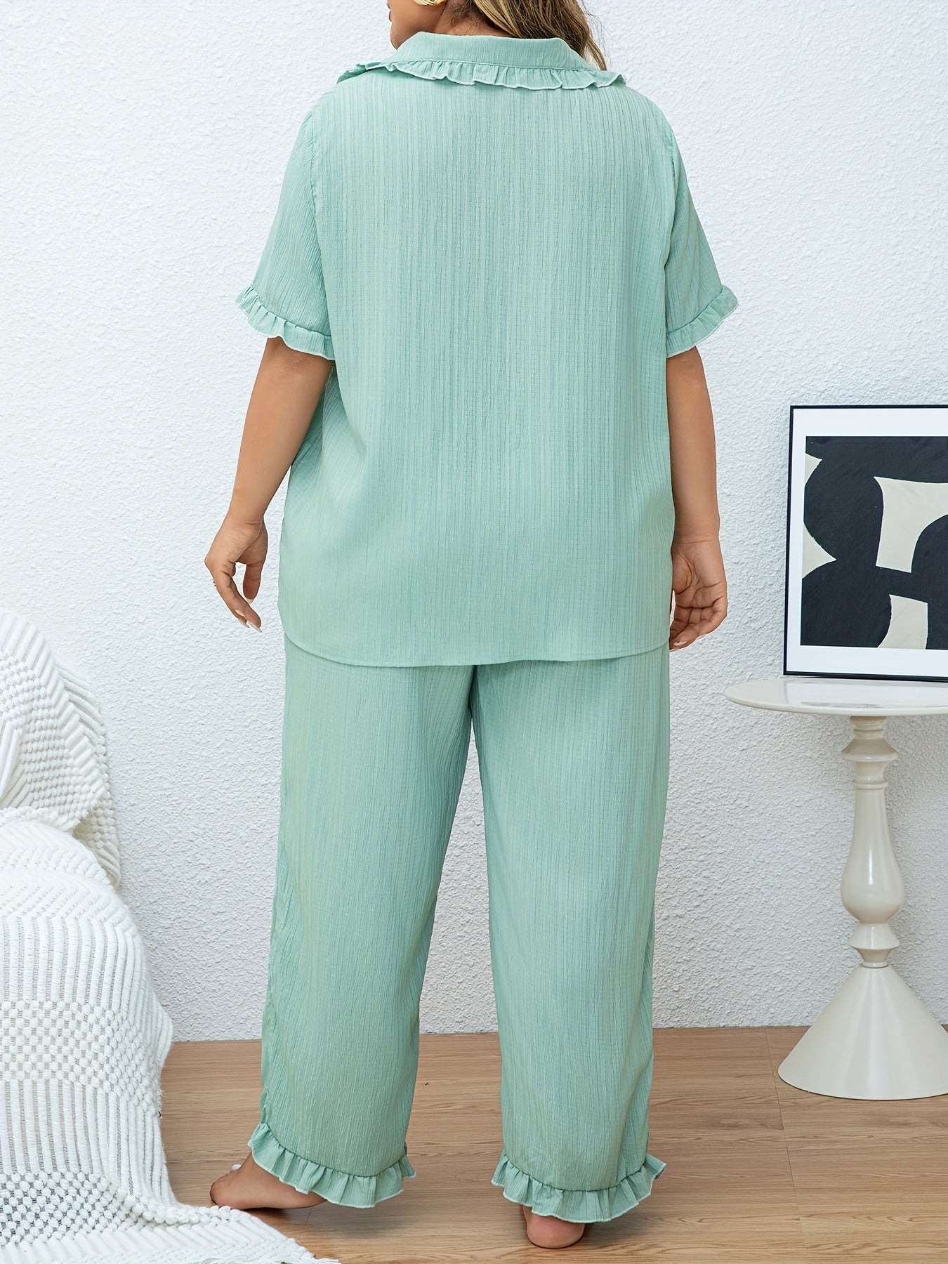 Women's Two-Piece Pants Set - Solid Color – Light Blue detail view