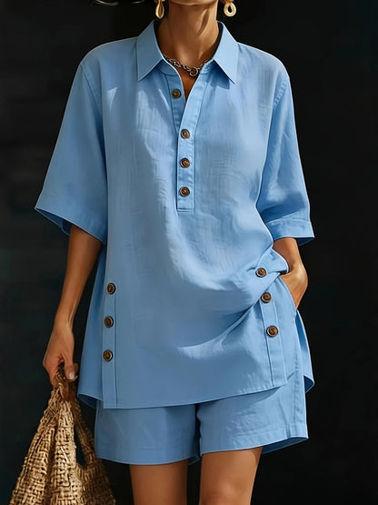 Women's Two-Piece Pants Set - Solid Color Workwear Matching Outfit detail view
