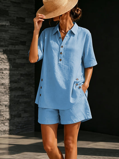 Women's Two-Piece Pants Set - Solid Color Workwear Matching Outfit detail view
