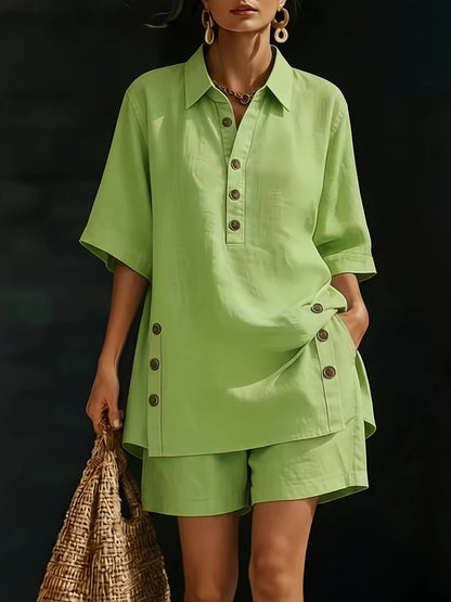 Women's Two-Piece Pants Set - Solid Color Workwear Matching Outfit detail view