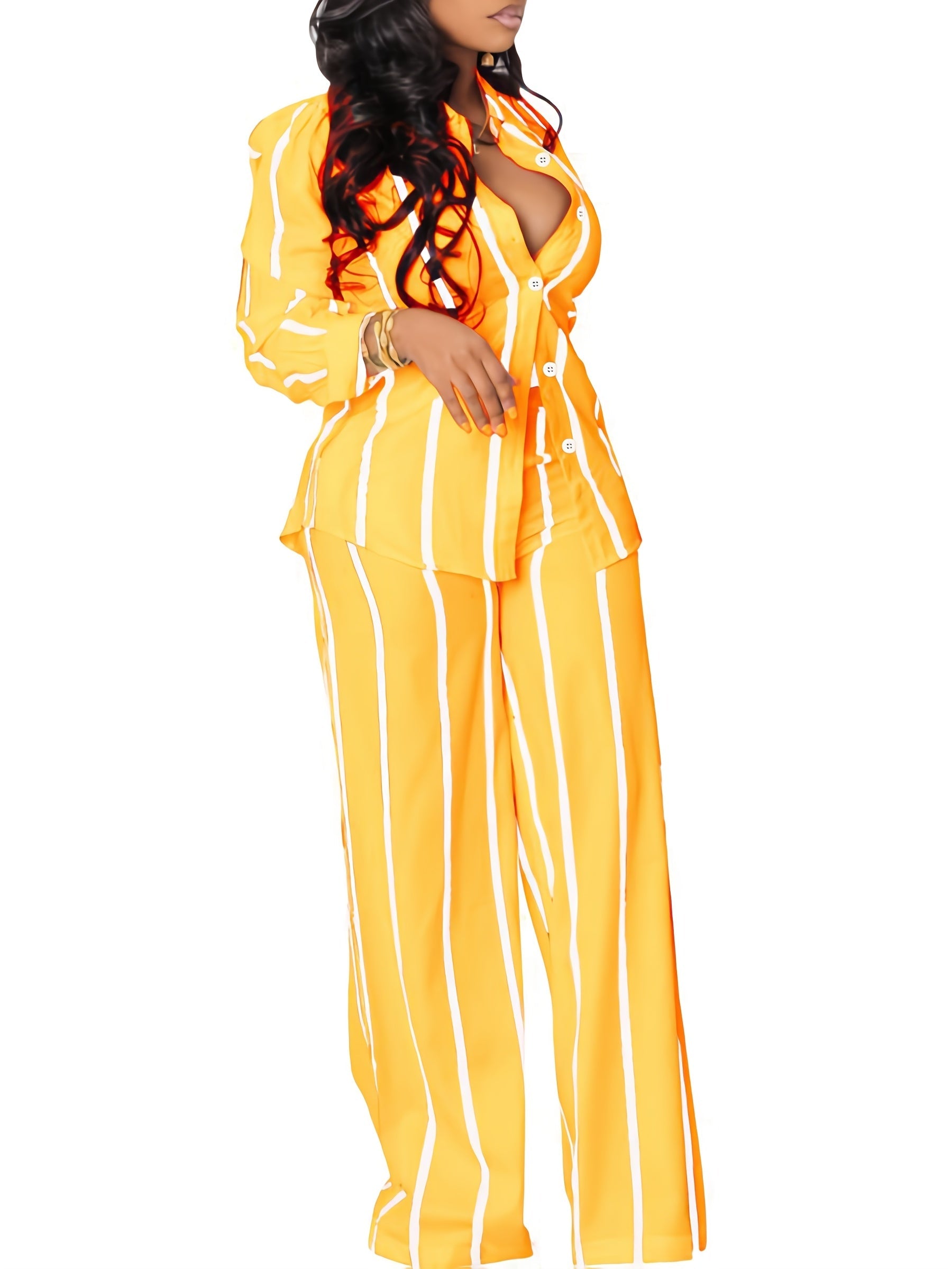 Women's Two-Piece Pants Set - Striped Casual Matching Outfit – Sizes 0XL–3XL detail view