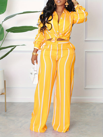 Women's Two-Piece Pants Set - Striped Casual Matching Outfit – Sizes 0XL–3XL – view 9