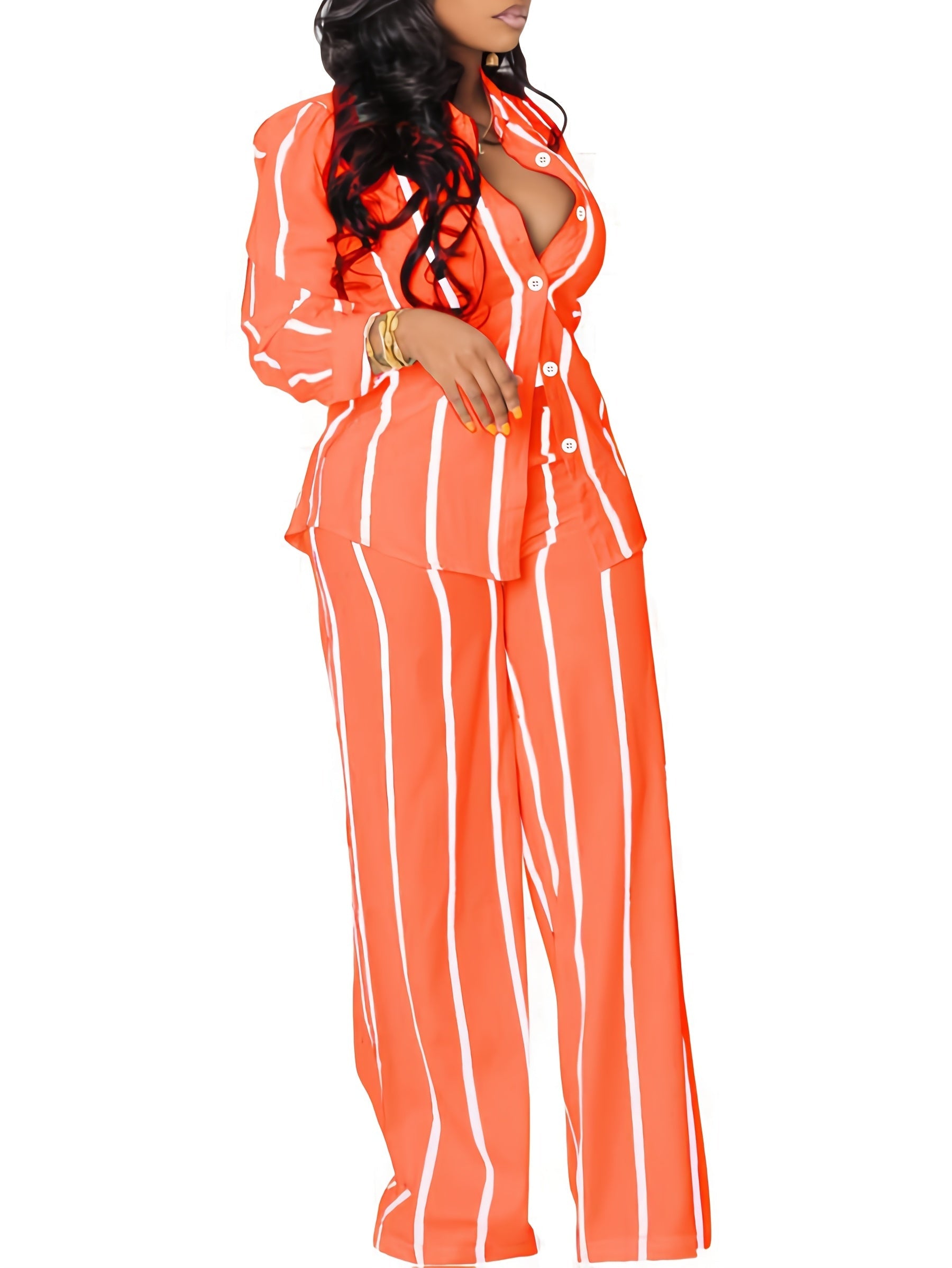 Women's Two-Piece Pants Set - Striped Casual Matching Outfit – Sizes 0XL–3XL – view 15